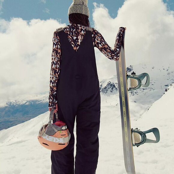 LAST ONE! NWT$398 Free People Care On the Ascend Black Insulated Snow Bib LARGE - Picture 2 of 7